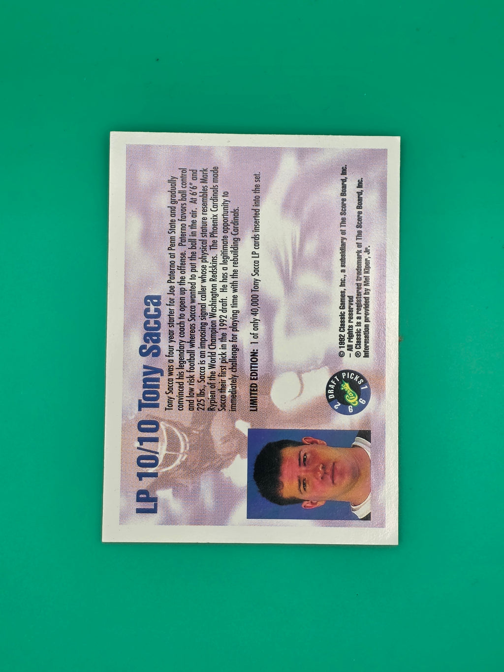 1992 Classic Draft Picks #LP10 Tony Sacca Limited Prints