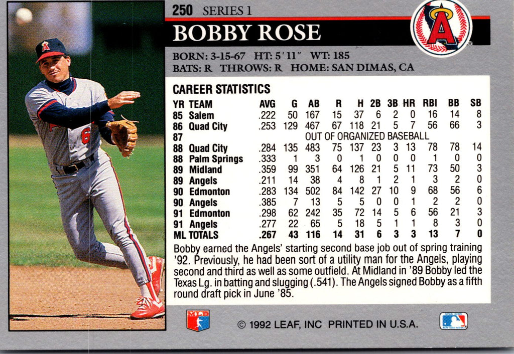1992 Leaf #250 Bobby Rose