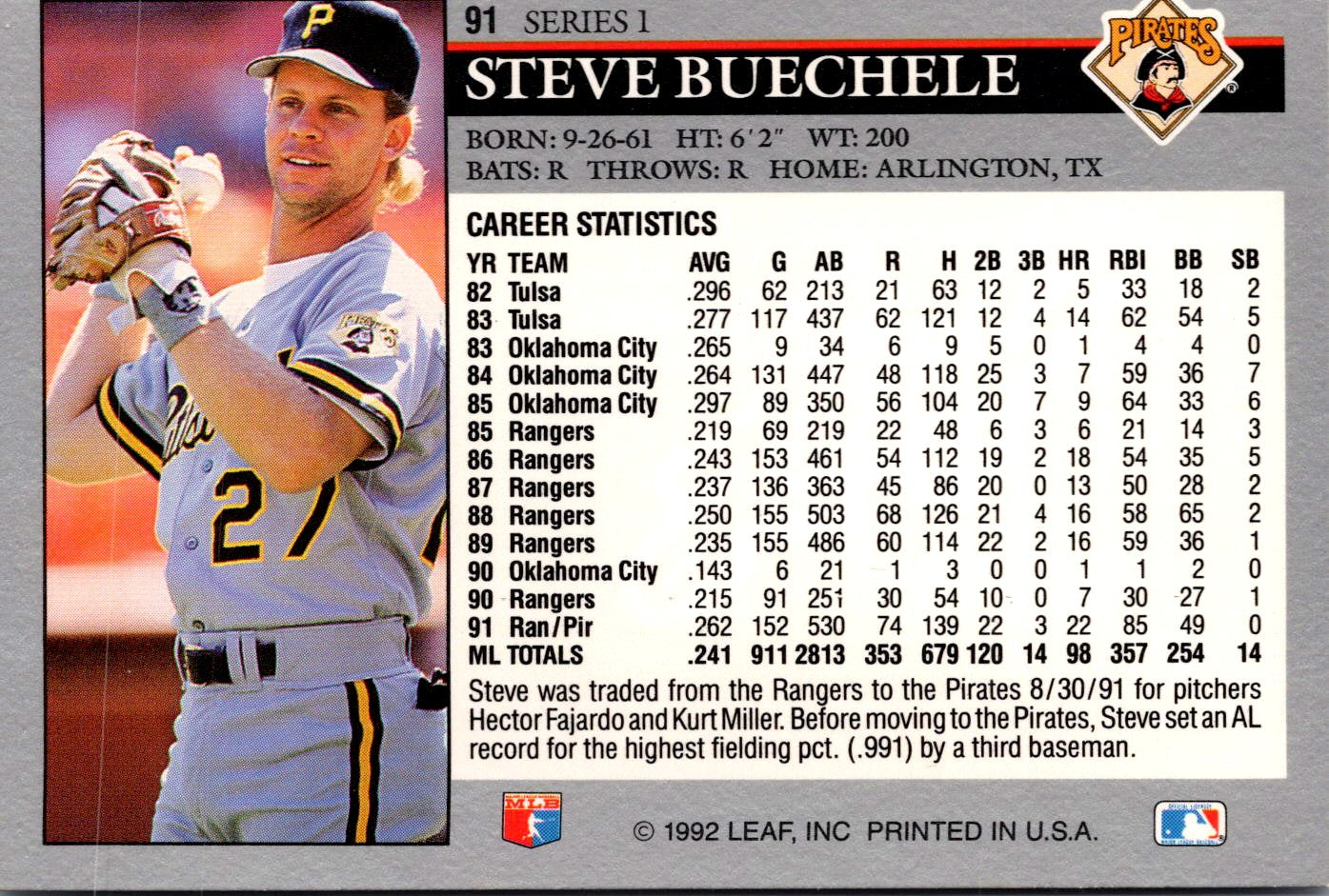 1992 Leaf #91 Steve Buechele