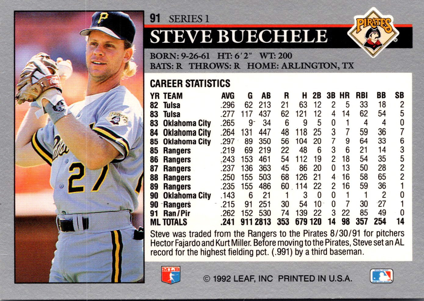 1992 Leaf #91 Steve Buechele