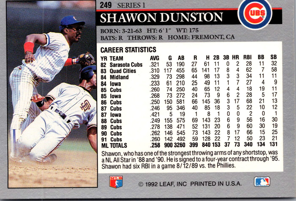 1992 Leaf #249 Shawon Dunston