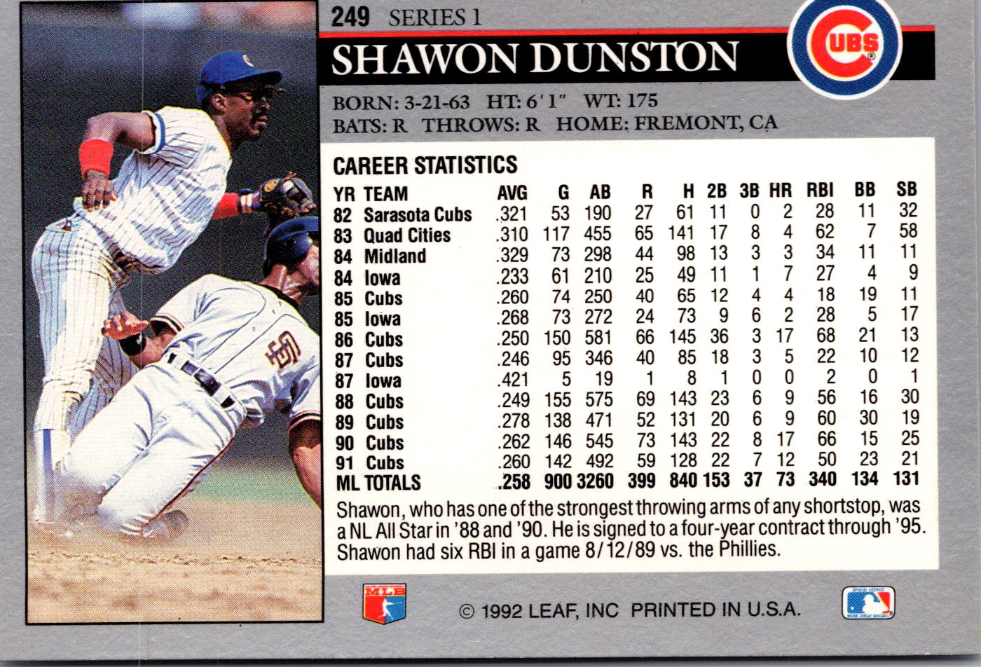 1992 Leaf #249 Shawon Dunston