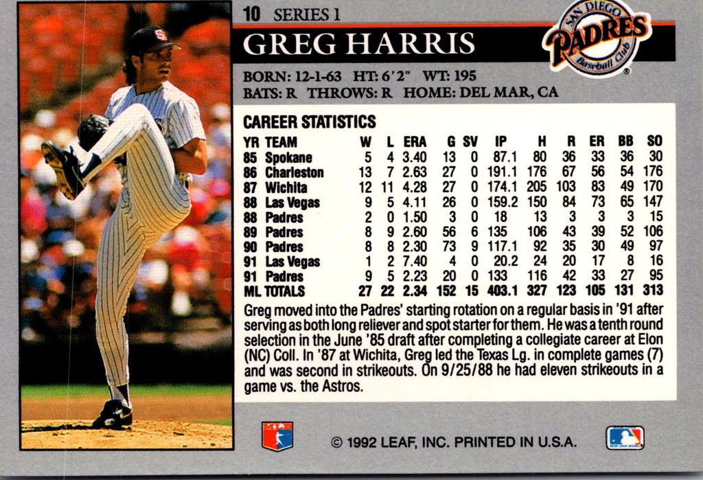 1992 Leaf #10 Greg Harris