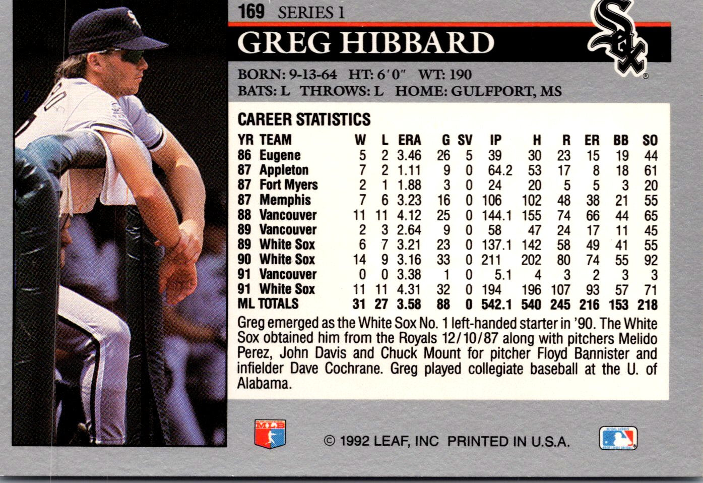 1992 Leaf #169 Greg Hibbard