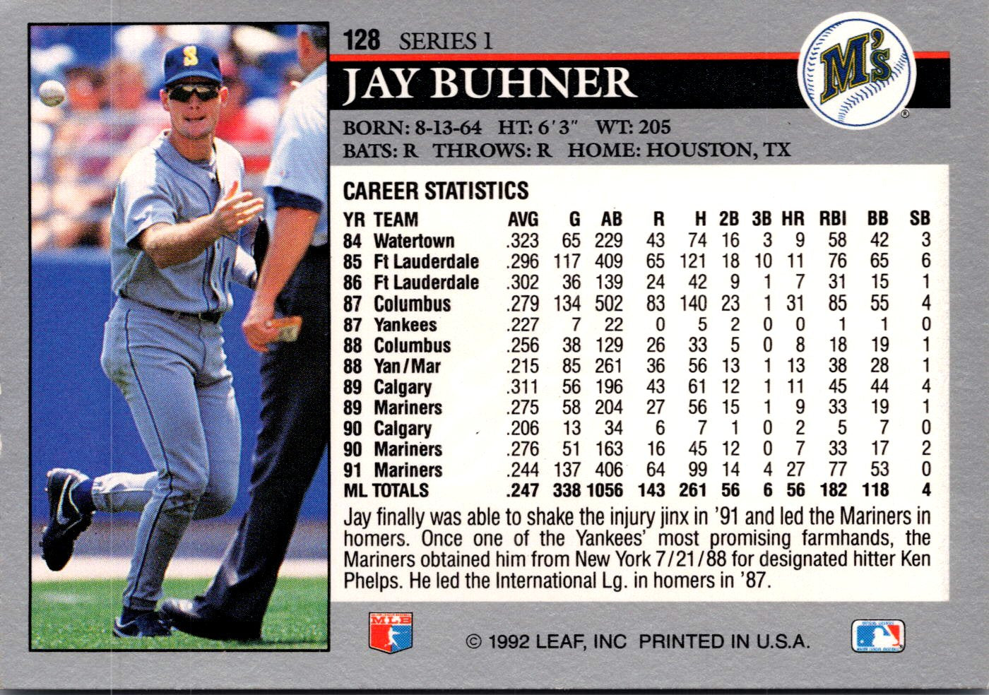 1992 Leaf #128 Jay Buhner
