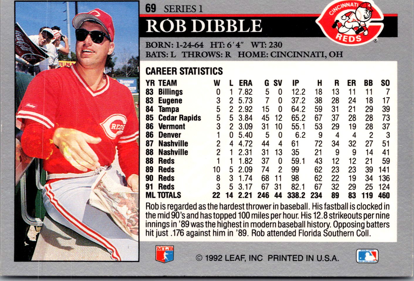 1992 Leaf #69 Rob Dibble