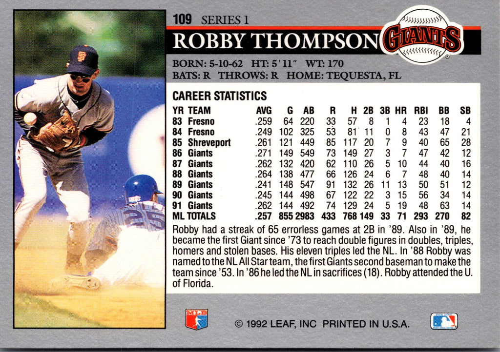 1992 Leaf #109 Robby Thompson