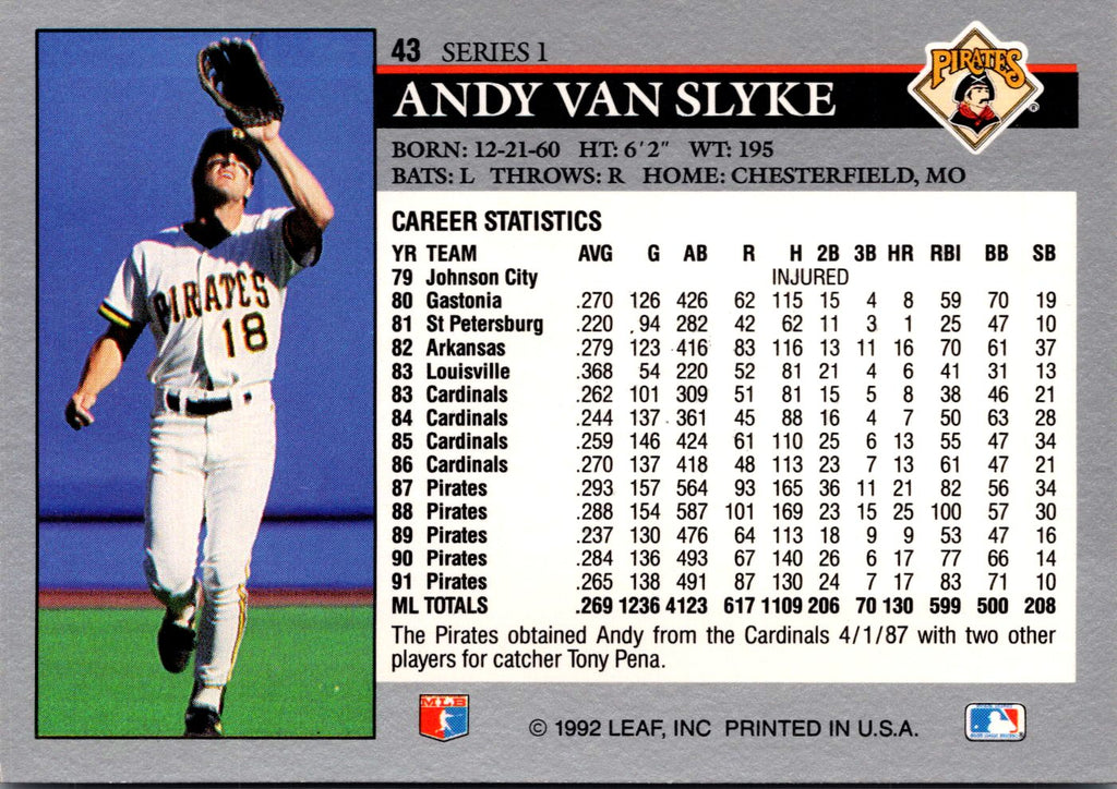 1992 Leaf #43 Andy Van Slyke