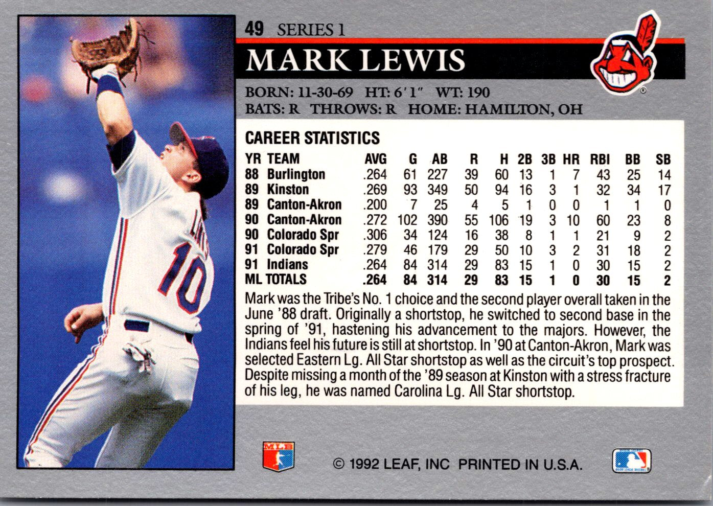 1992 Leaf #49 Mark Lewis