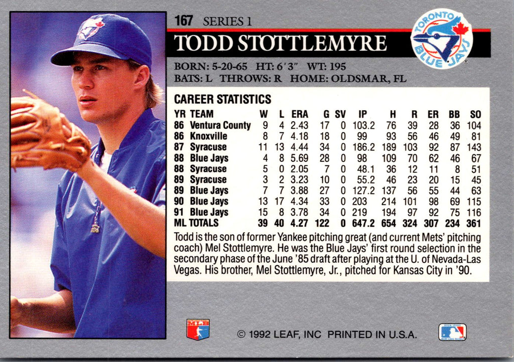 1992 Leaf #167 Todd Stottlemyre