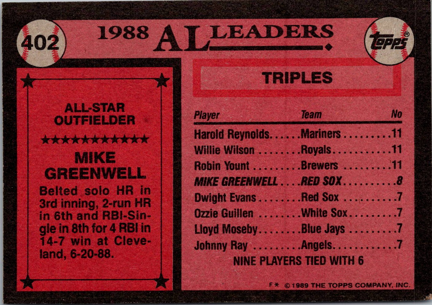 1989 Topps #402 Mike Greenwell