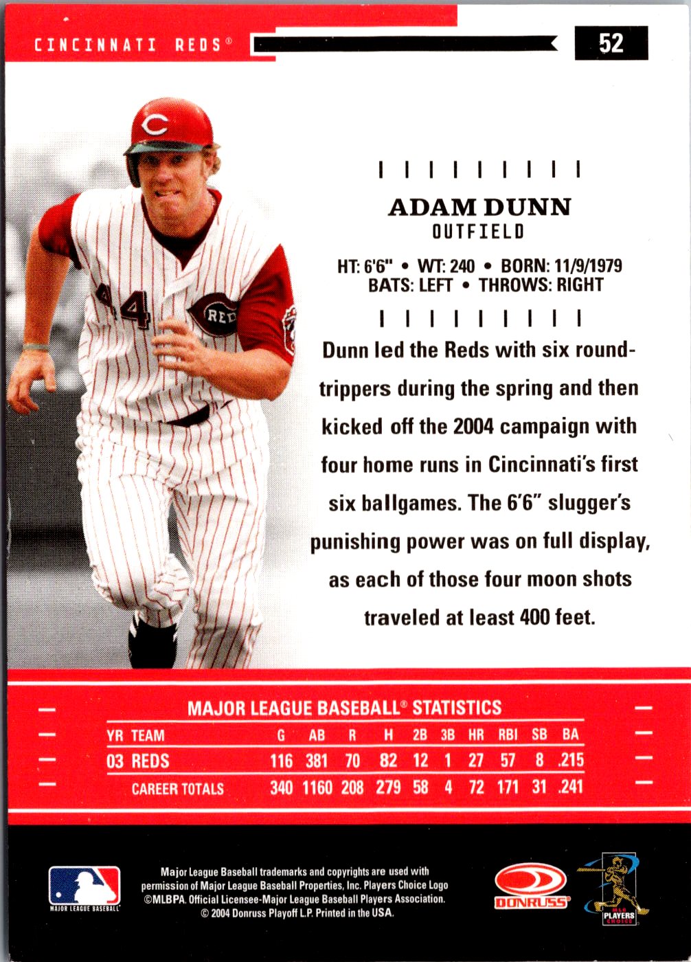 2004 Donruss Throwback Threads #52 Adam Dunn