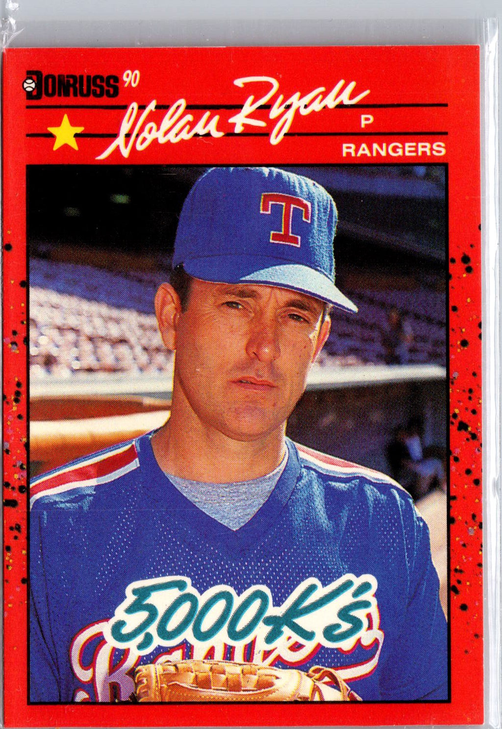 1990 Donruss #659 Nolan Ryan 5000K Pack border 1989 LEAF INC on back ERR