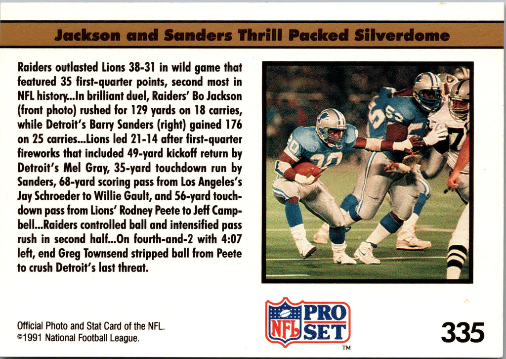 1991 Pro Set #335 The Bo and Barry Show [No NFLPA Logo on Back]