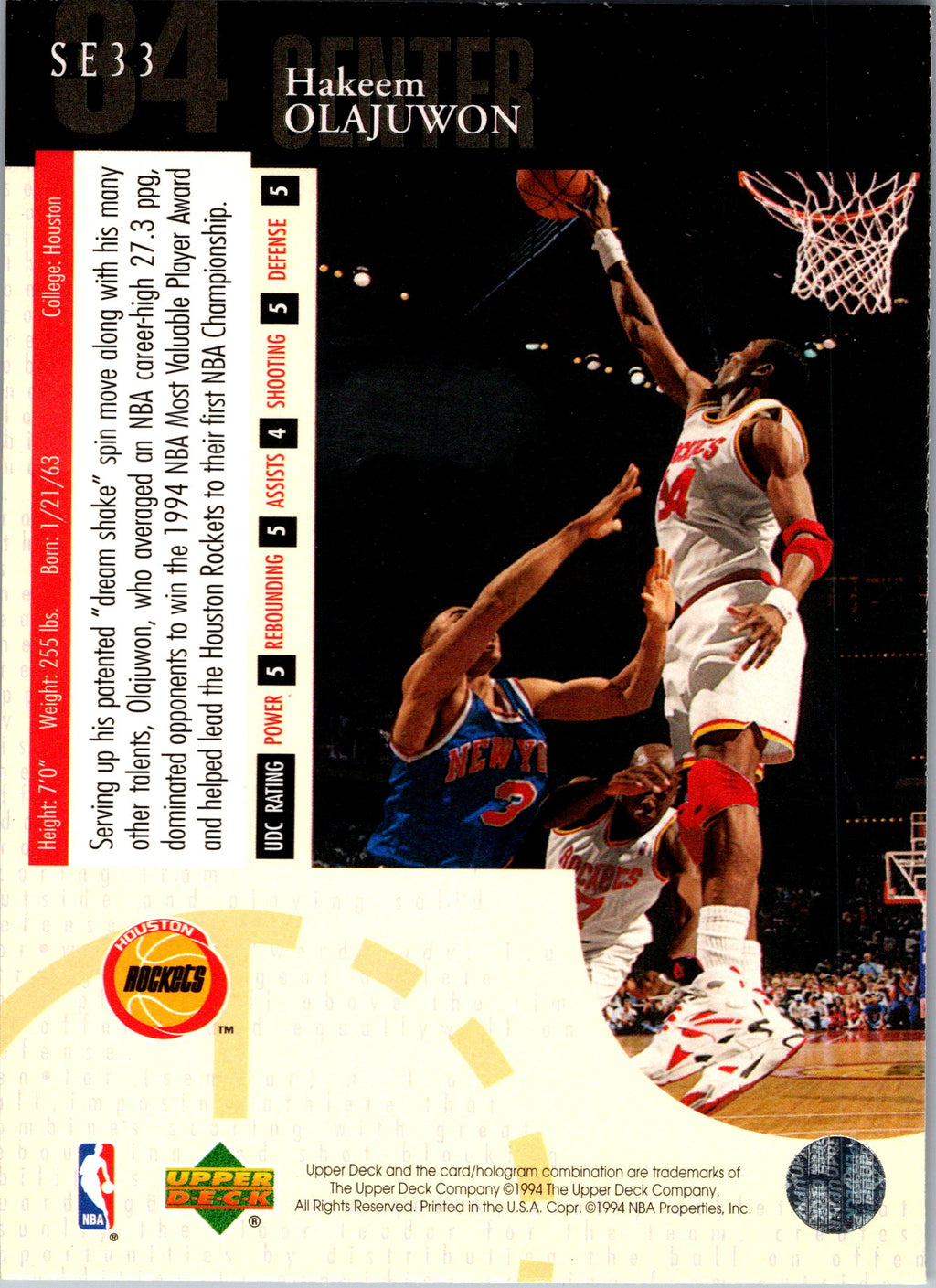 1994-95 Upper Deck #SE33 Hakeem Olajuwon Special Edition Gold