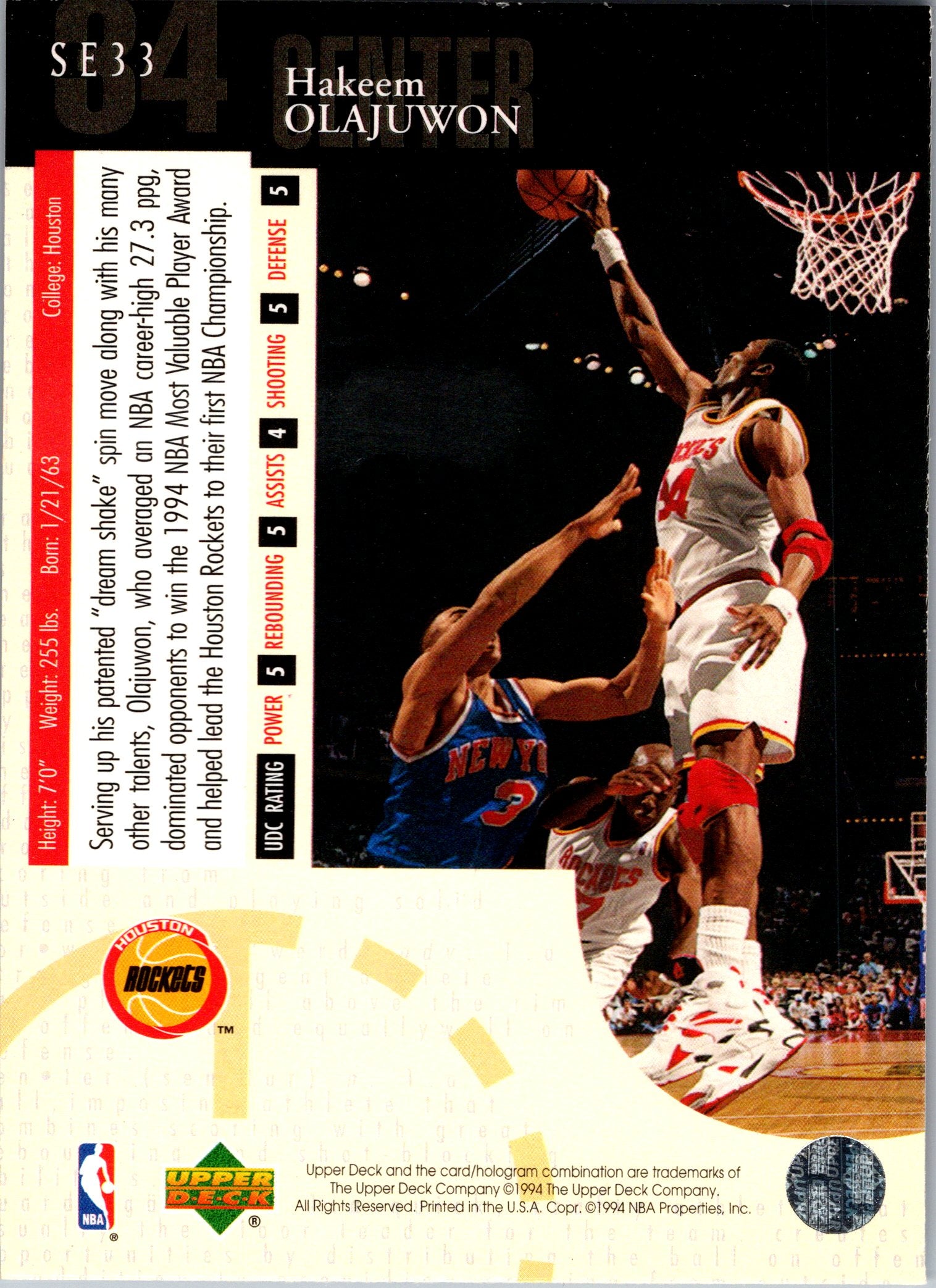 1994-95 Upper Deck #SE33 Hakeem Olajuwon Special Edition Gold