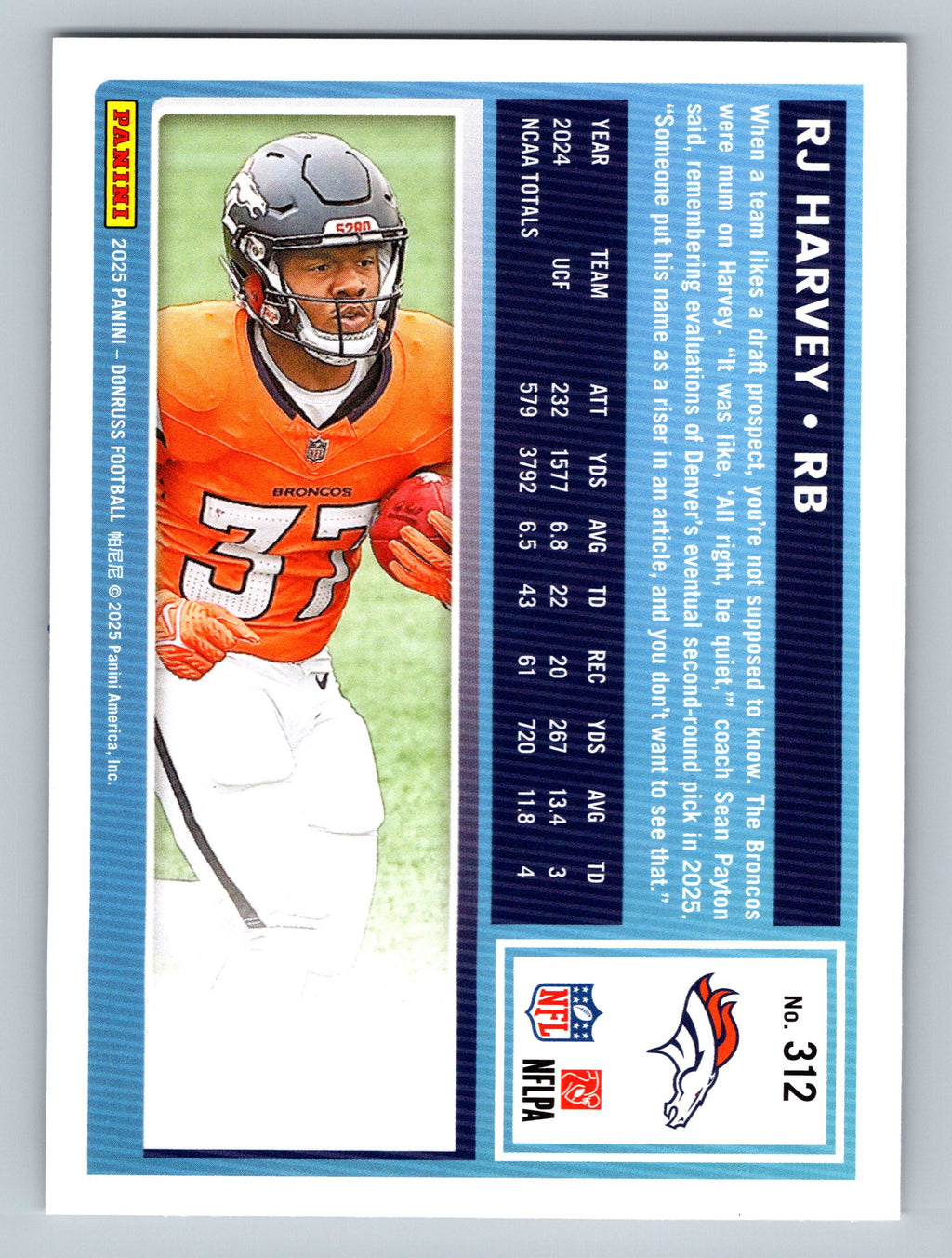 2025 Donruss #312 RJ Harvey