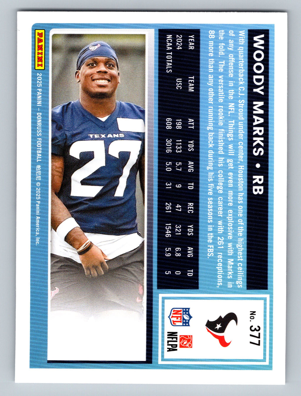 2025 Donruss #377 Woody Marks