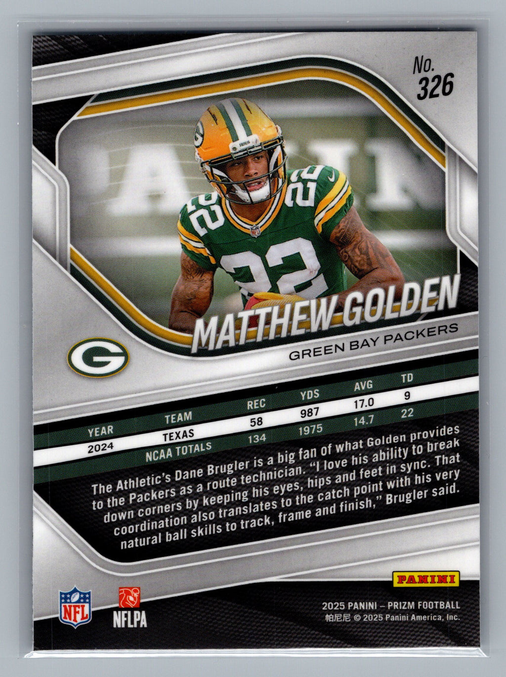 2025 Panini Prizm #326 Matthew Golden