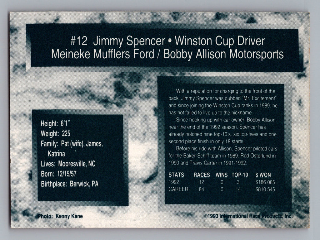 1993 Traks #12 Jimmy Spencer