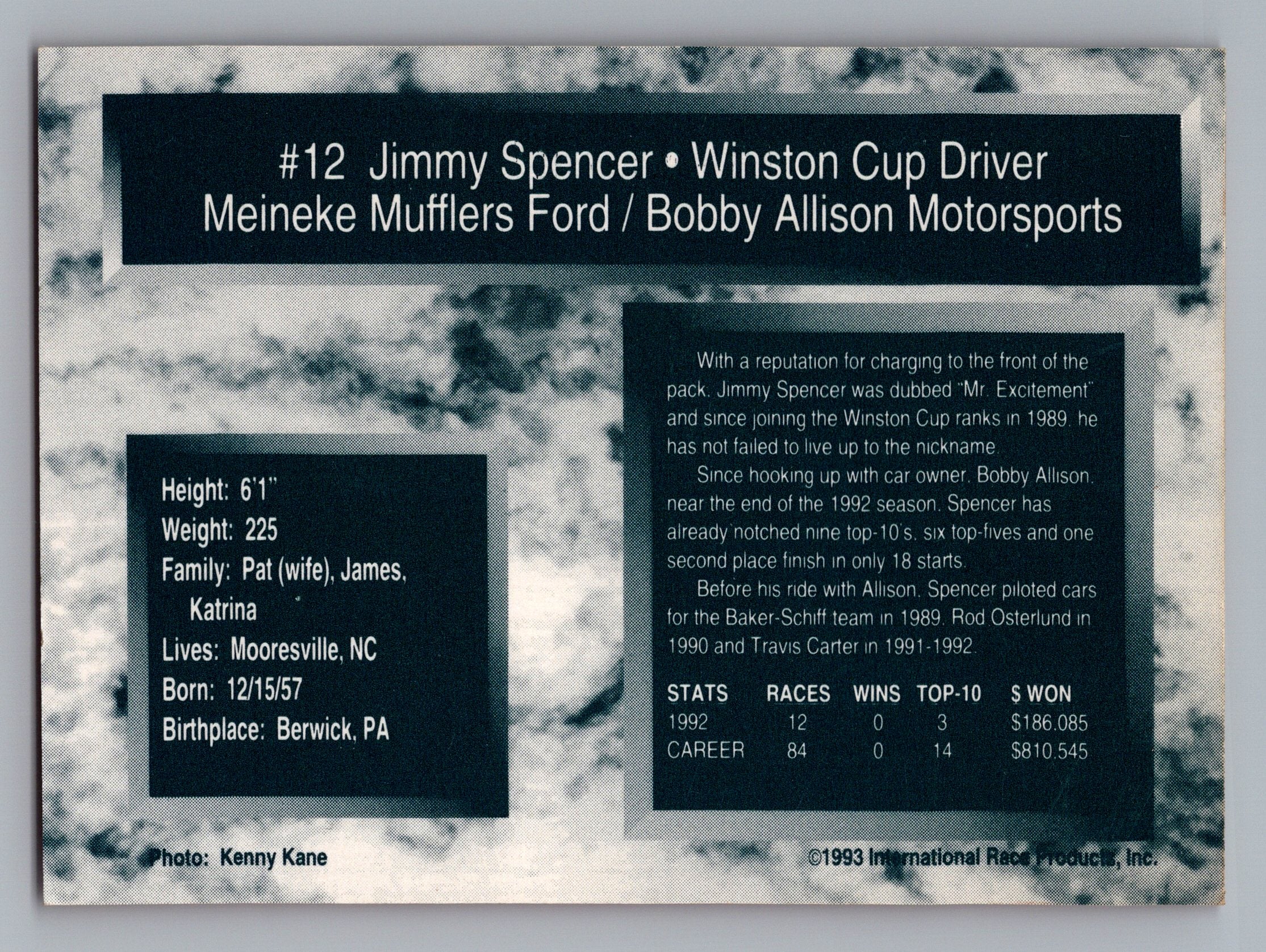 1993 Traks #12 Jimmy Spencer