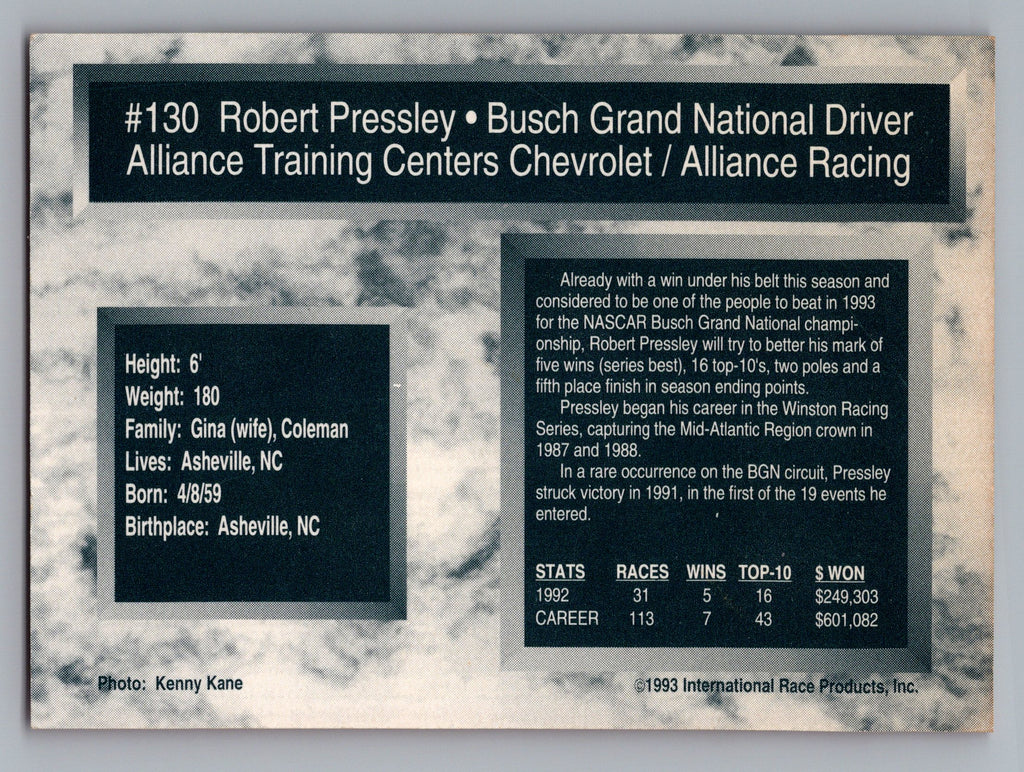 1993 Traks #130 Robert Pressley First Run
