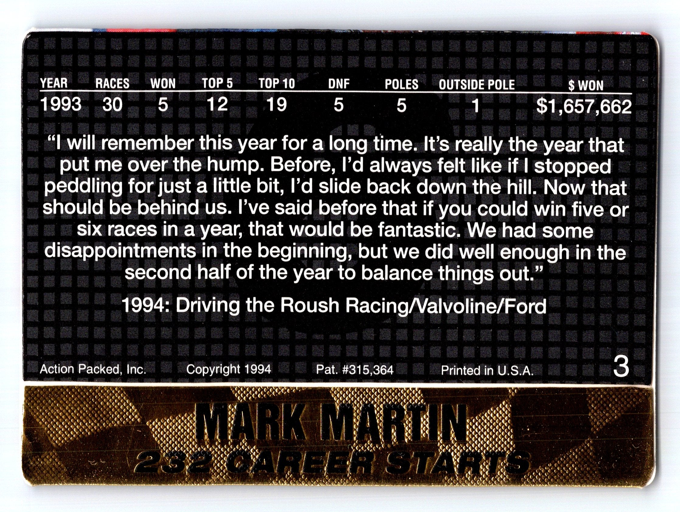 1994 Action Packed #3 Mark Martin