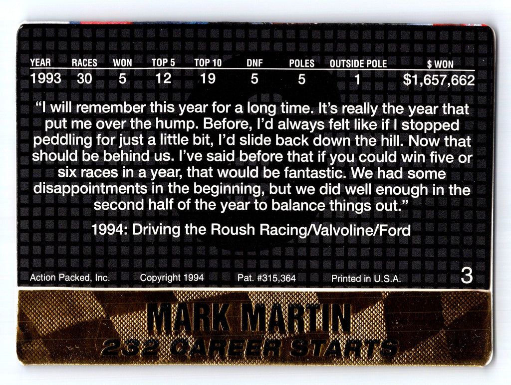 1994 Action Packed #3 Mark Martin
