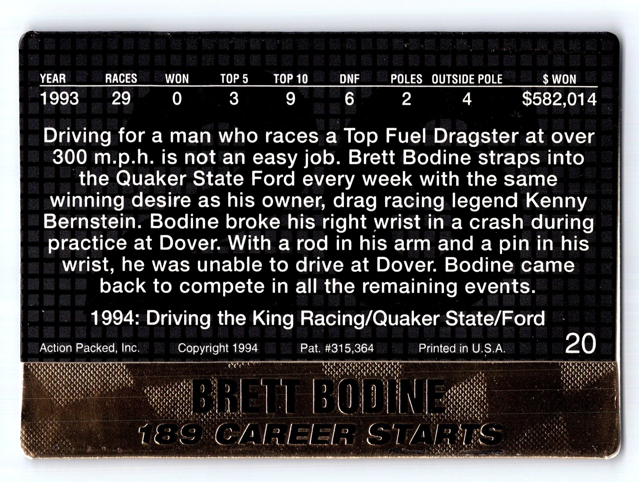 1994 Action Packed #20 Brett Bodine