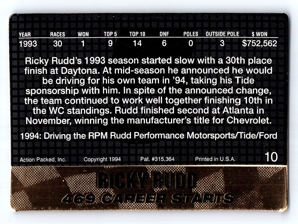1994 Action Packed #10 Ricky Rudd