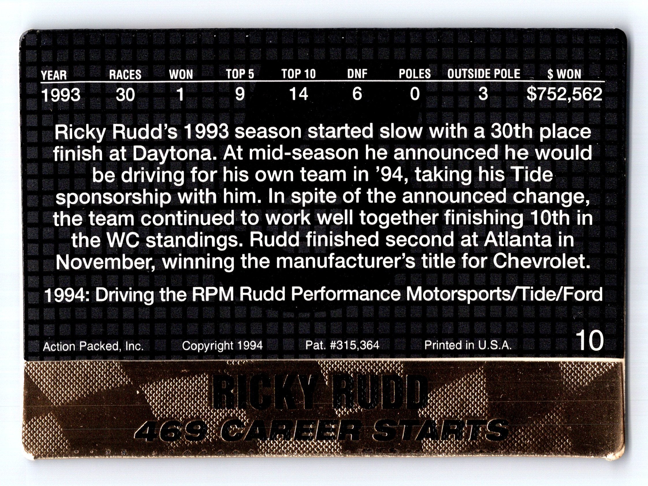 1994 Action Packed #10 Ricky Rudd