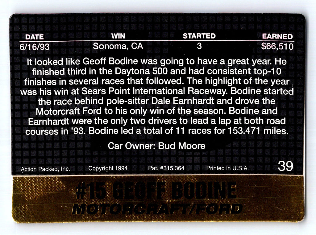 1994 Action Packed #9G Geoff Bodine 24K Gold