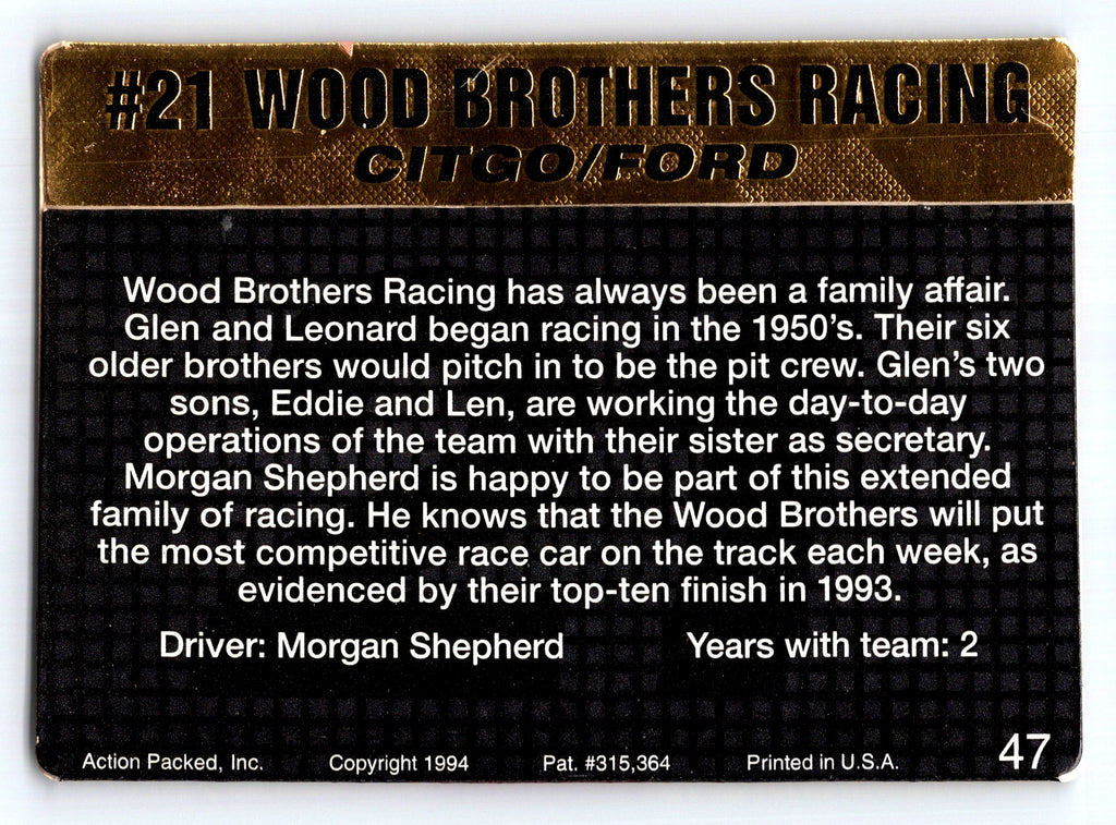 1994 Action Packed #47 #21 Wood Brothers Racing