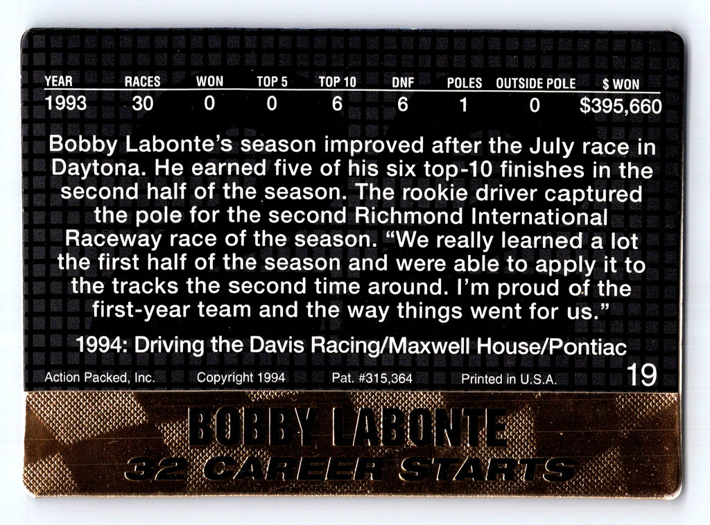 1994 Action Packed #19 Bobby Labonte