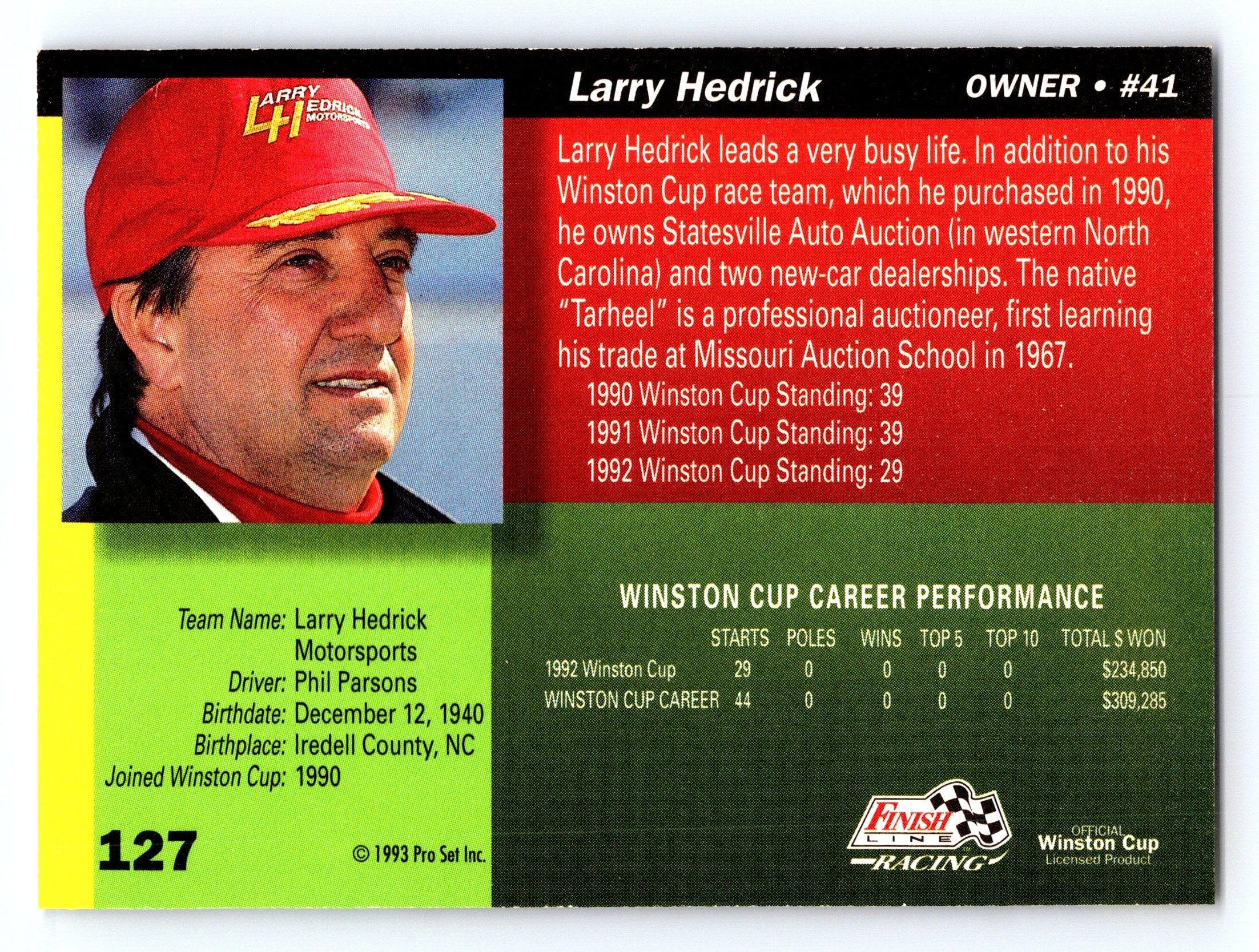1993 Finish Line #127 Larry Hedrick Silver Series '93