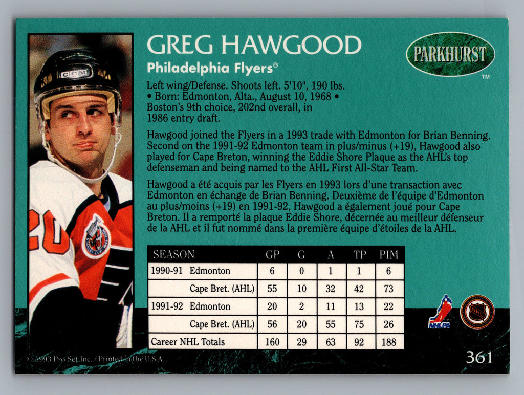 1992-93 Parkhurst #361 Greg Hawgood