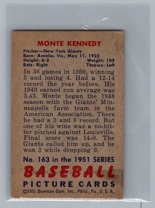 1951 Bowman #163 Monte Kennedy