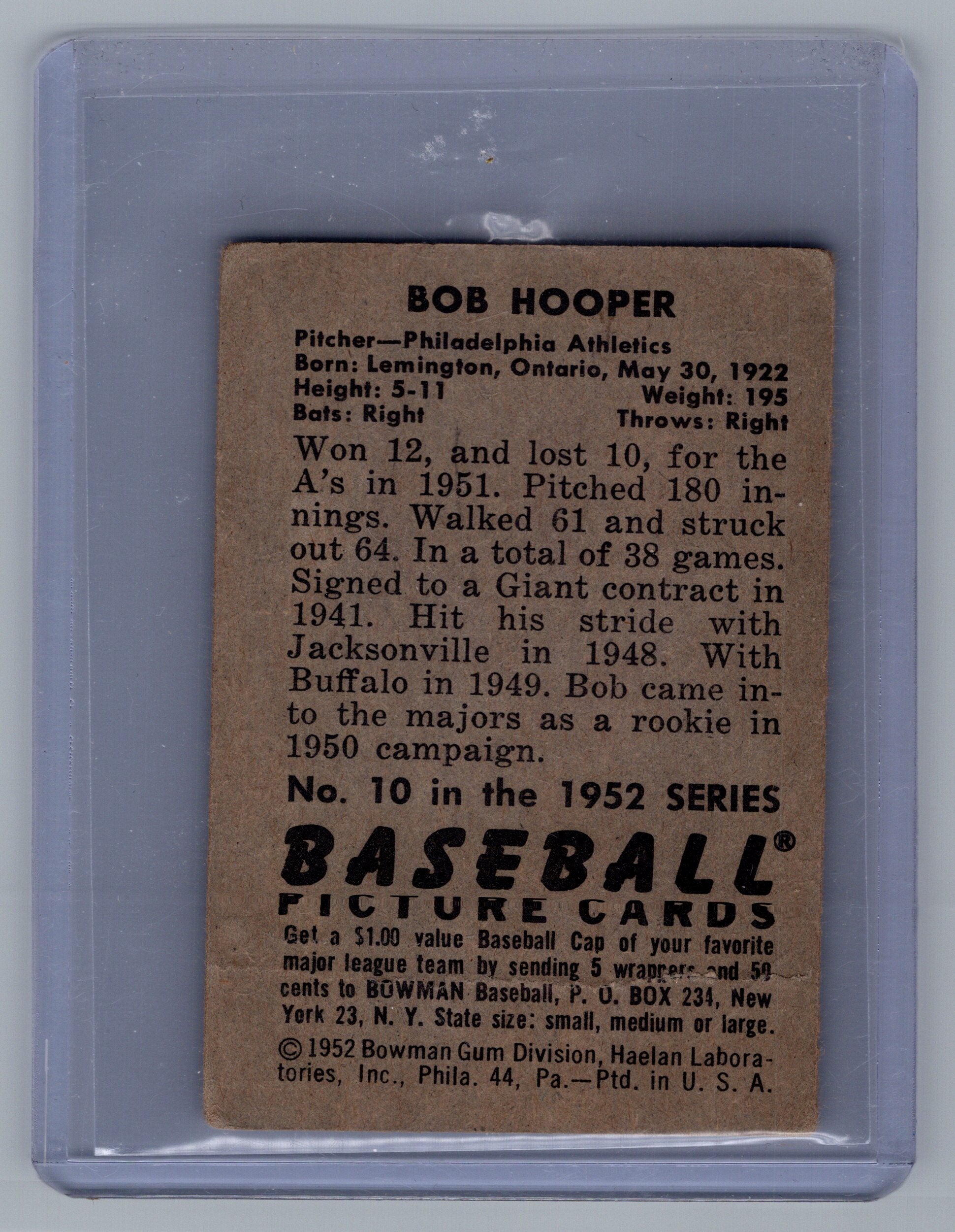 1952 Bowman #10 Bob Hooper