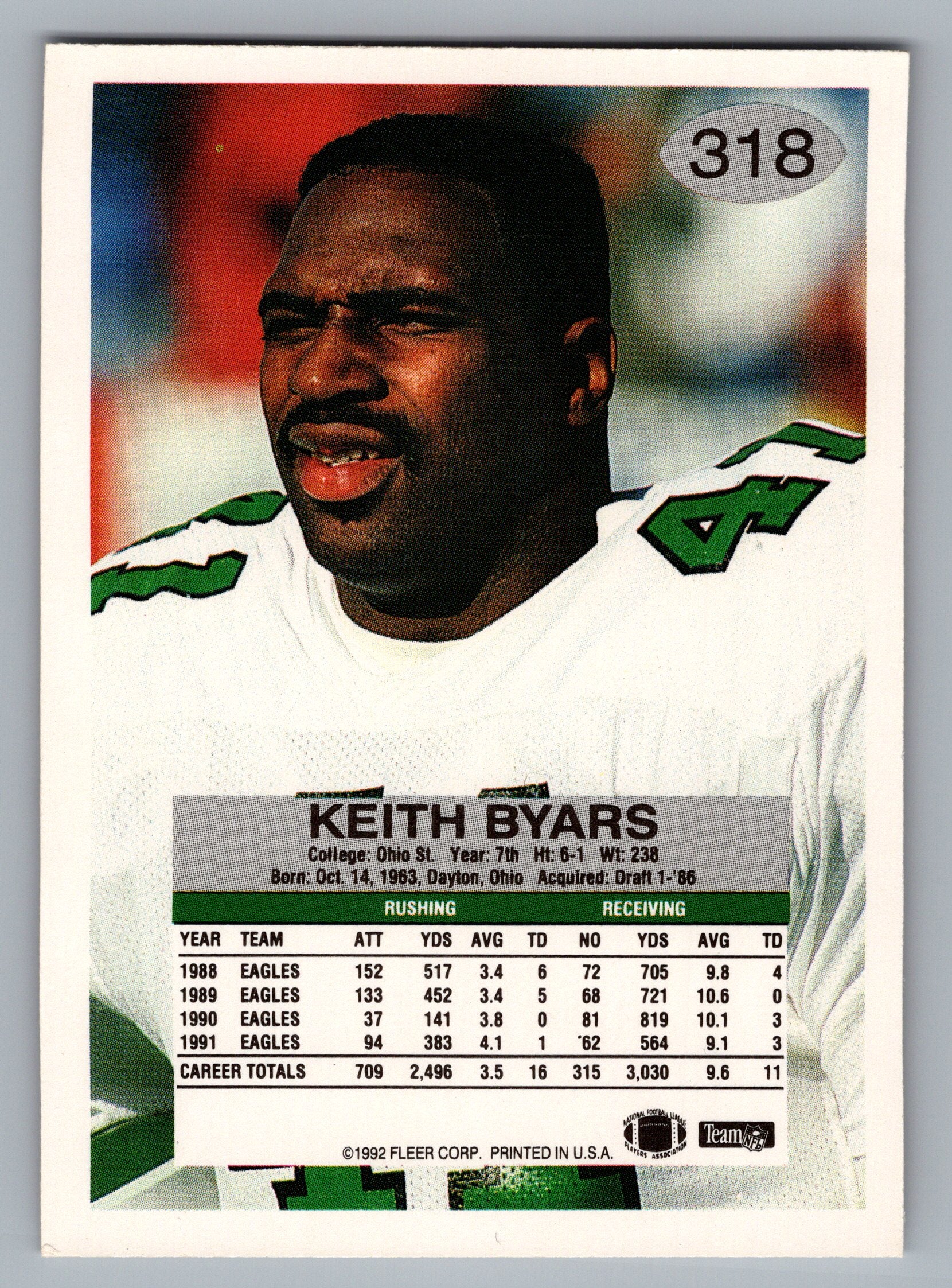 1992 Fleer #318 Keith Byars