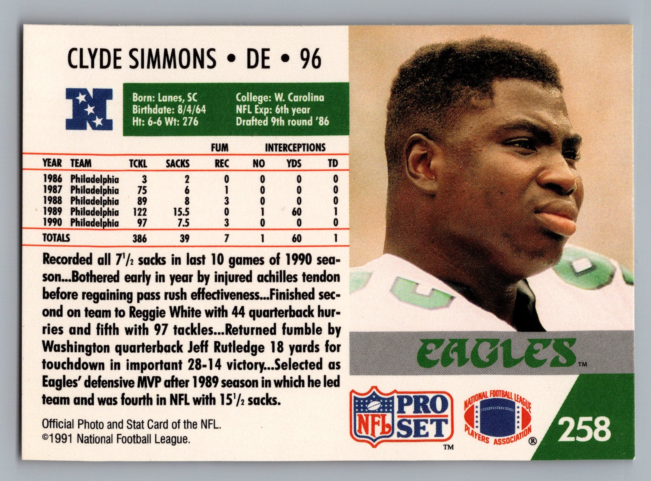 1991 Pro Set #258 Clyde Simmons