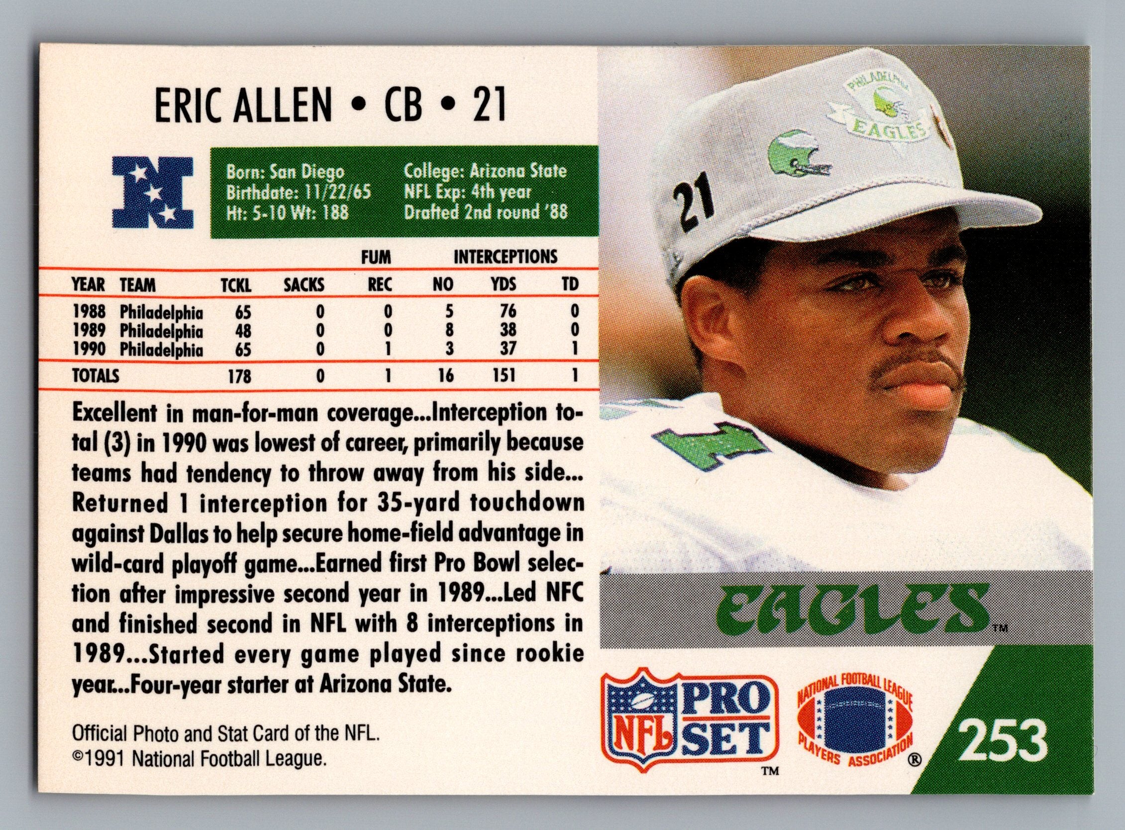 1991 Pro Set FACT Mobil #253 Eric Allen