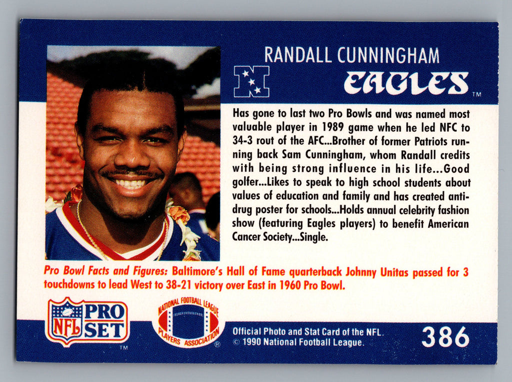 1990 Pro Set #386b Randall Cunningham Name in large print on front