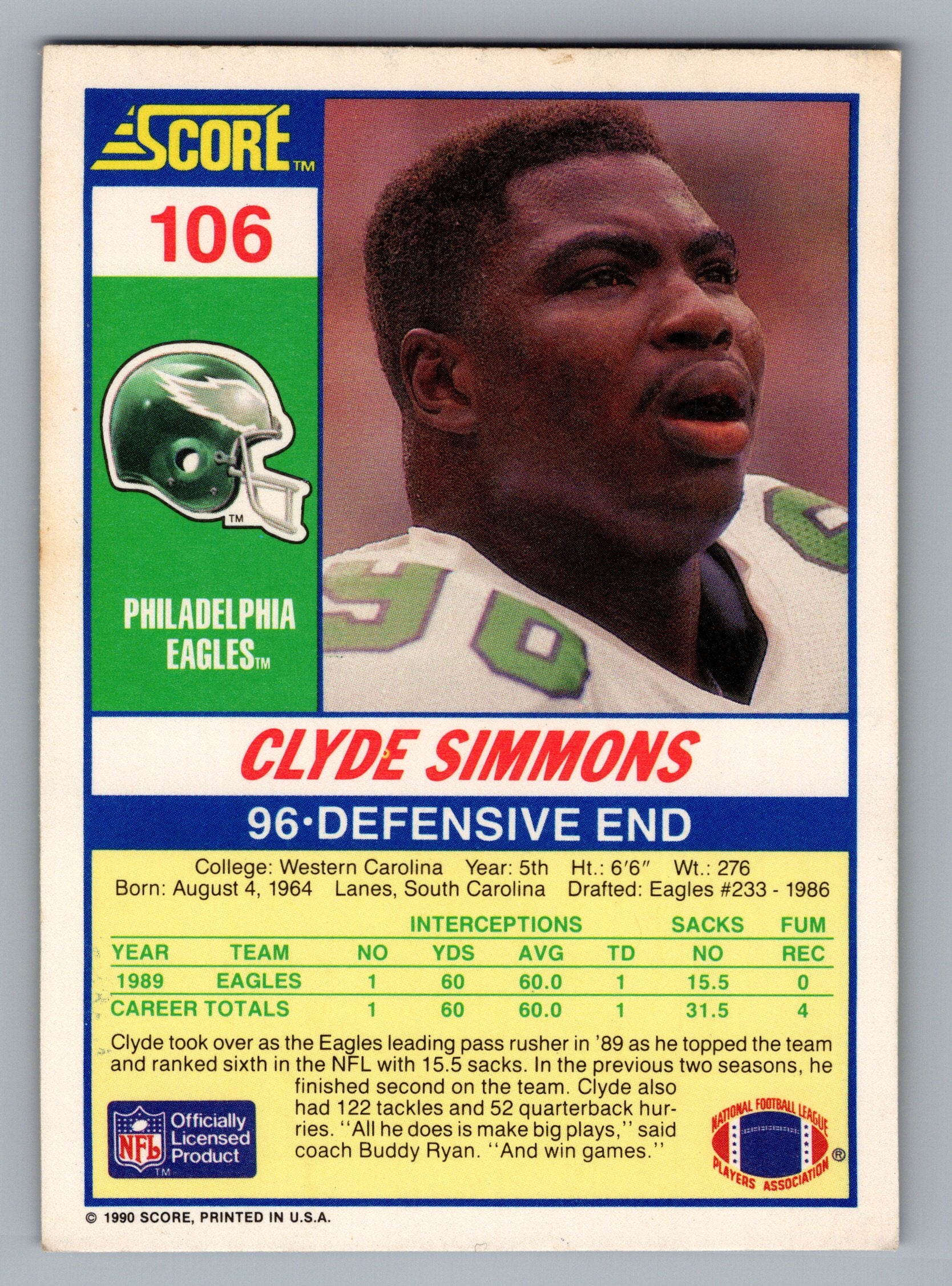 1990 Score #106 Clyde Simmons