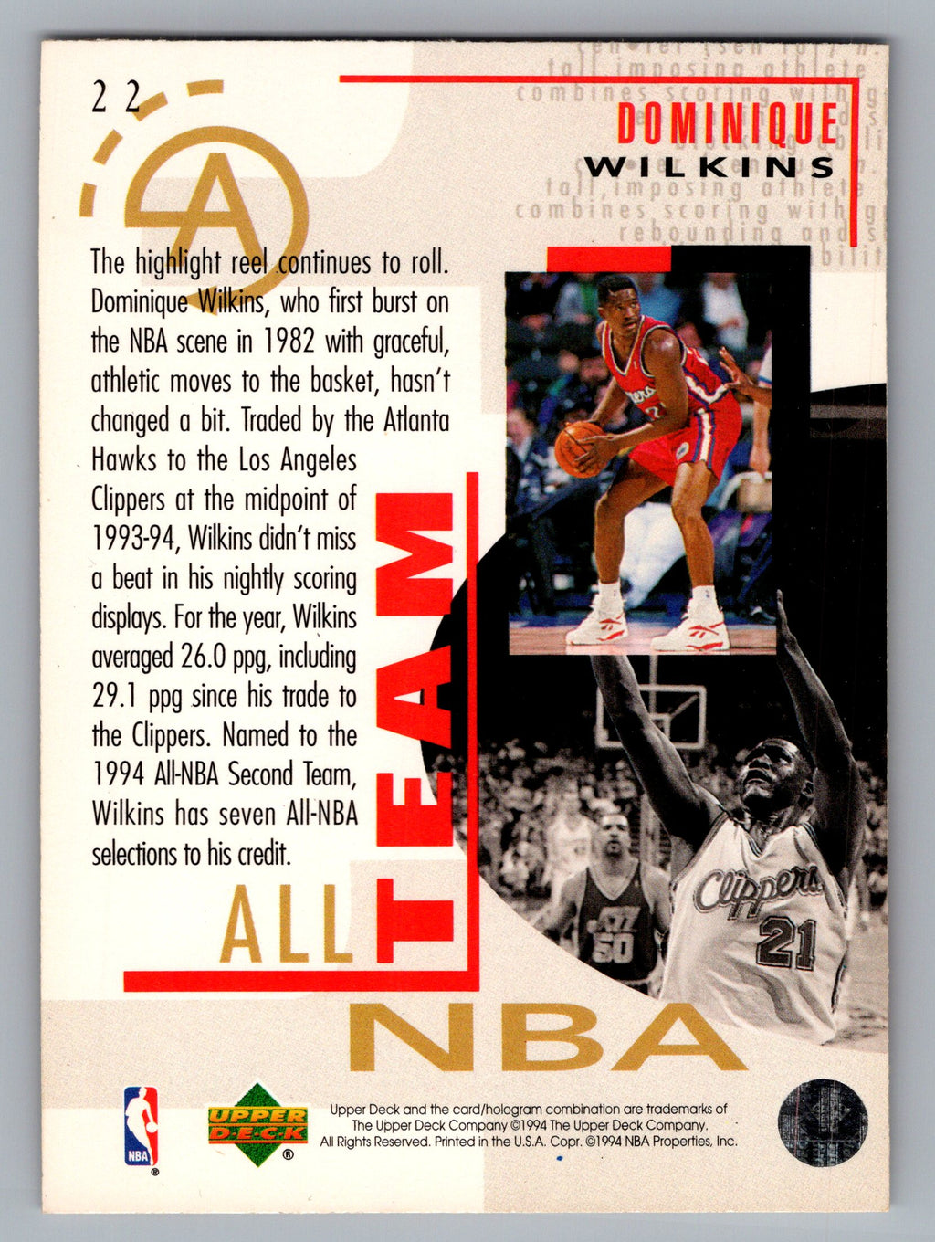 1994-95 Upper Deck #22 Dominique Wilkins