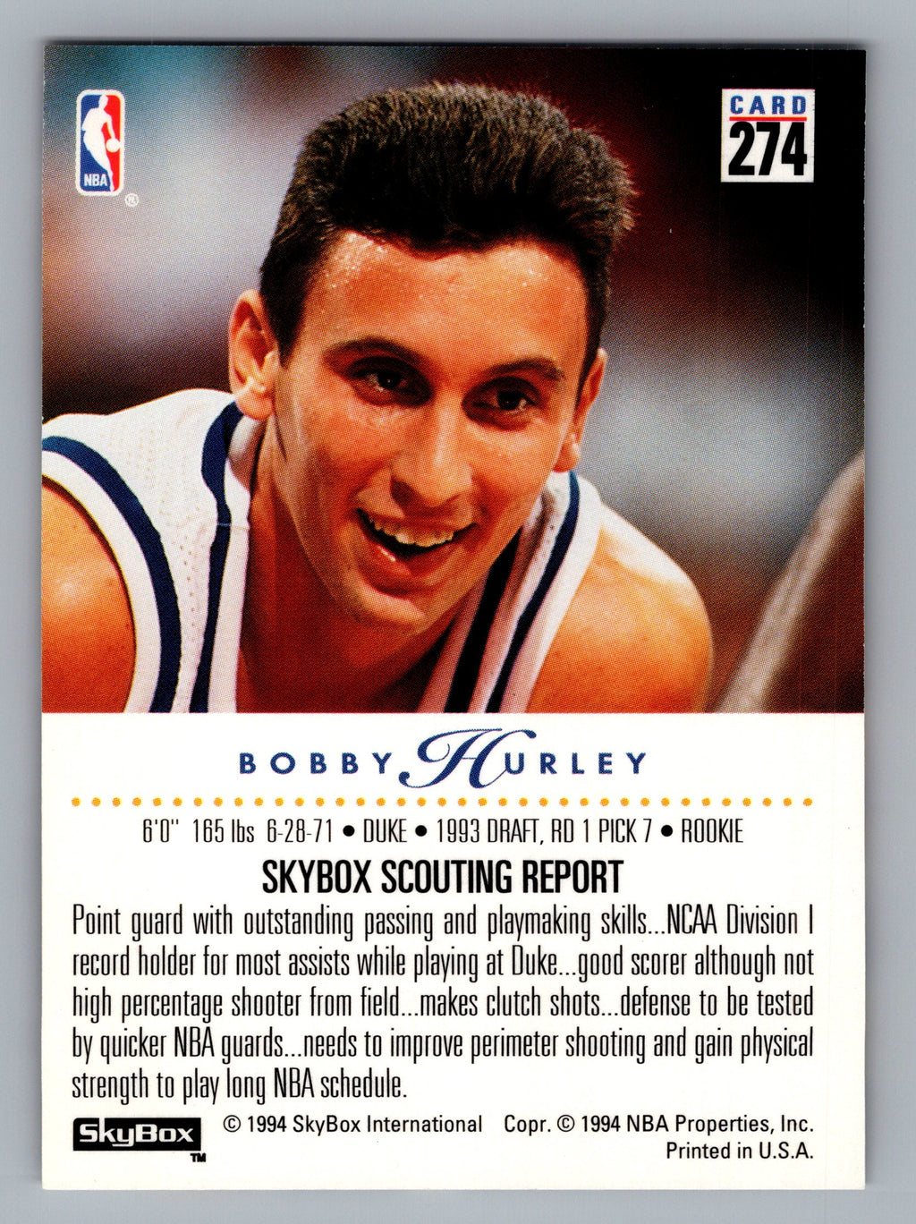 1993-94 SkyBox Premium #274 Bobby Hurley