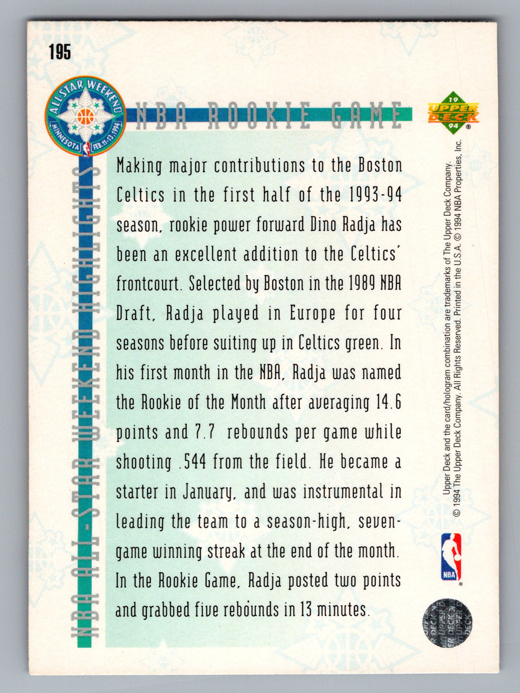 1993-94 Upper Deck Special Edition #195 Dino Radja Electric Court