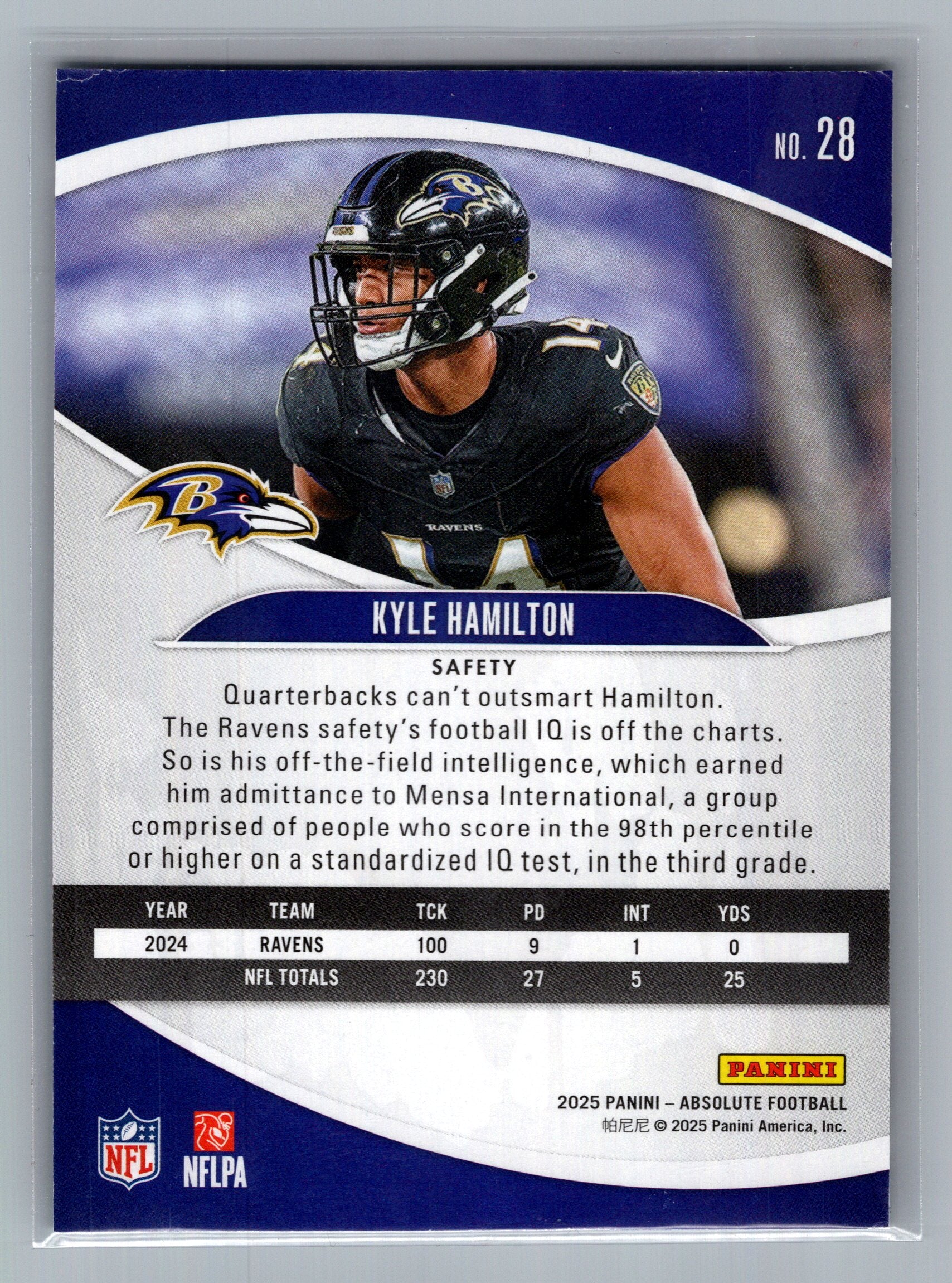 2025 Panini Absolute #28 Kyle Hamilton Retail