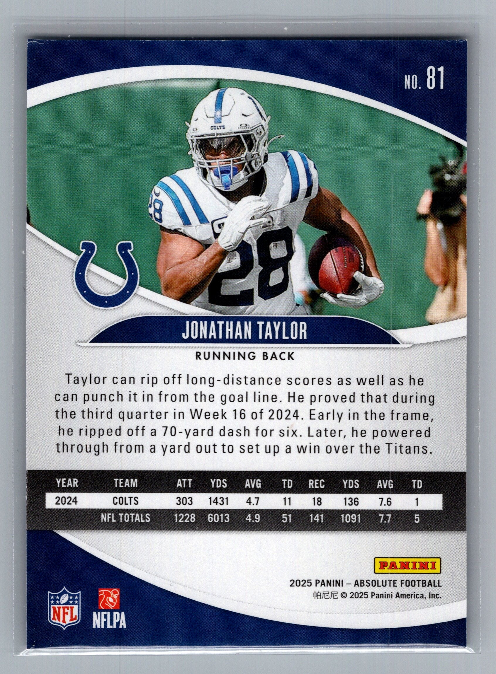 2025 Panini Absolute #81 Jonathan Taylor Retail