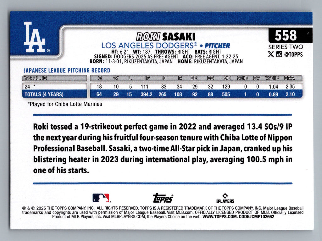 2025 Topps #558 Roki Sasaki