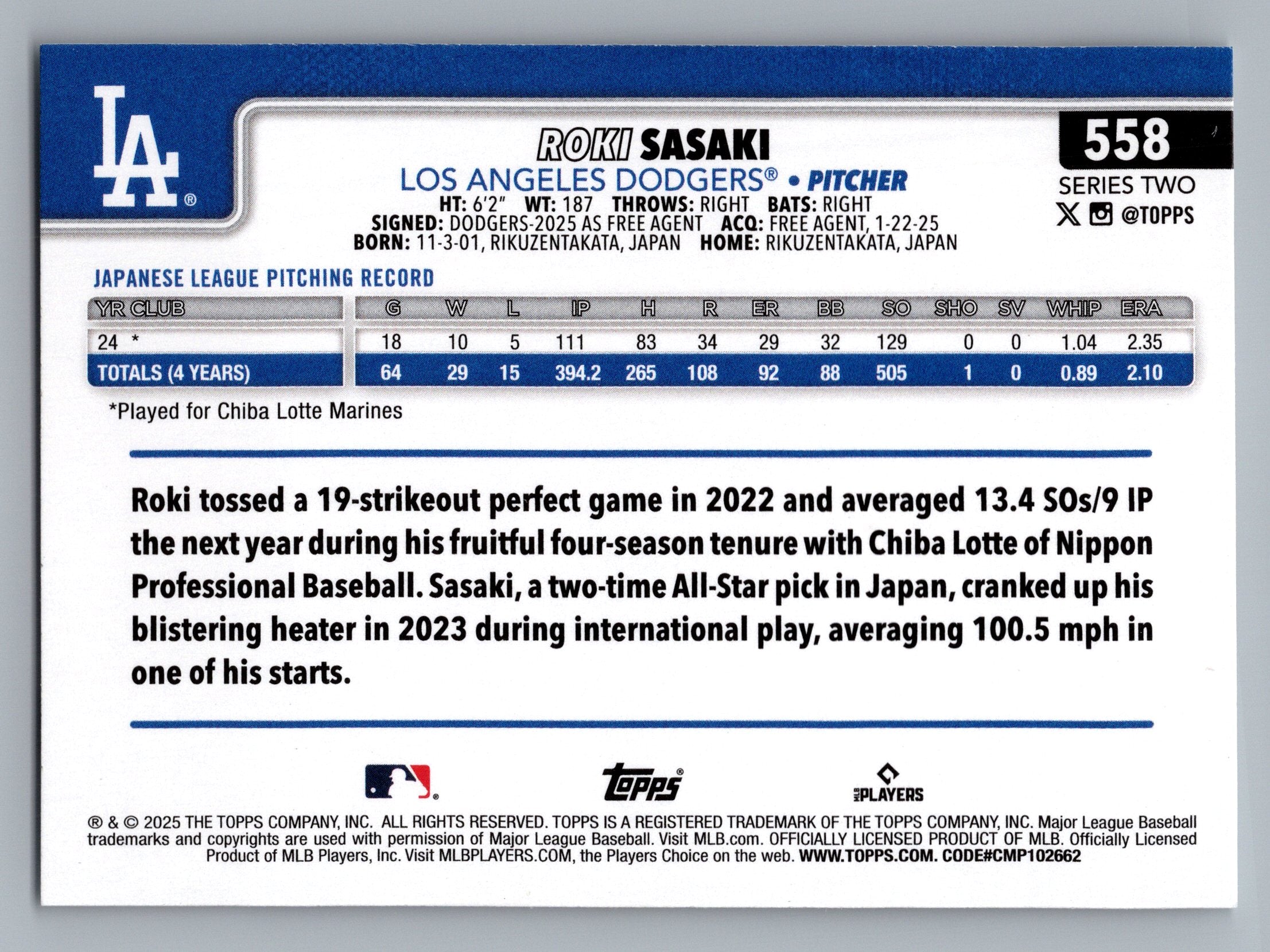 2025 Topps #558 Roki Sasaki
